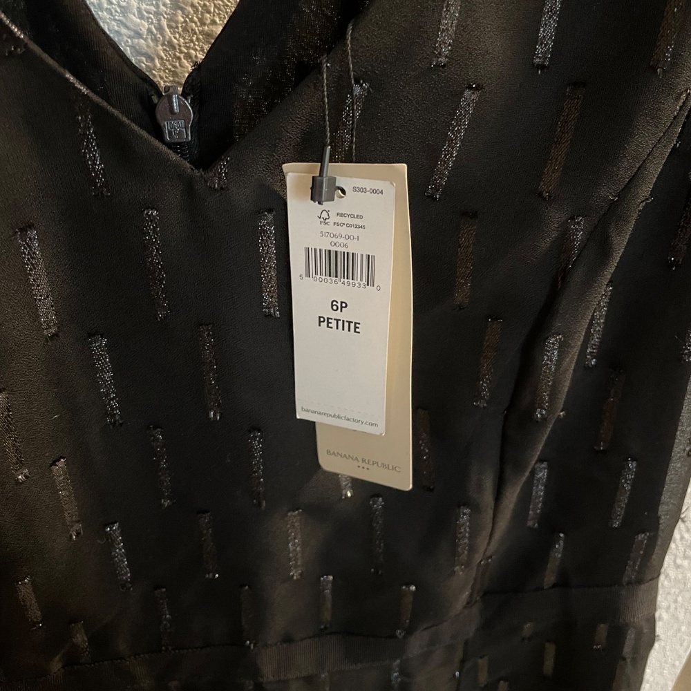 NWT banana republic black glitter flared sleeveless black dress 6 petite 6P - Picture 7 of 8